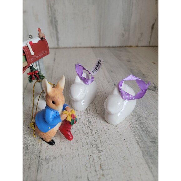 Mosaic easter‎ bunny rabbit ornament Xmas set mistletoe - Picture 3 of 5